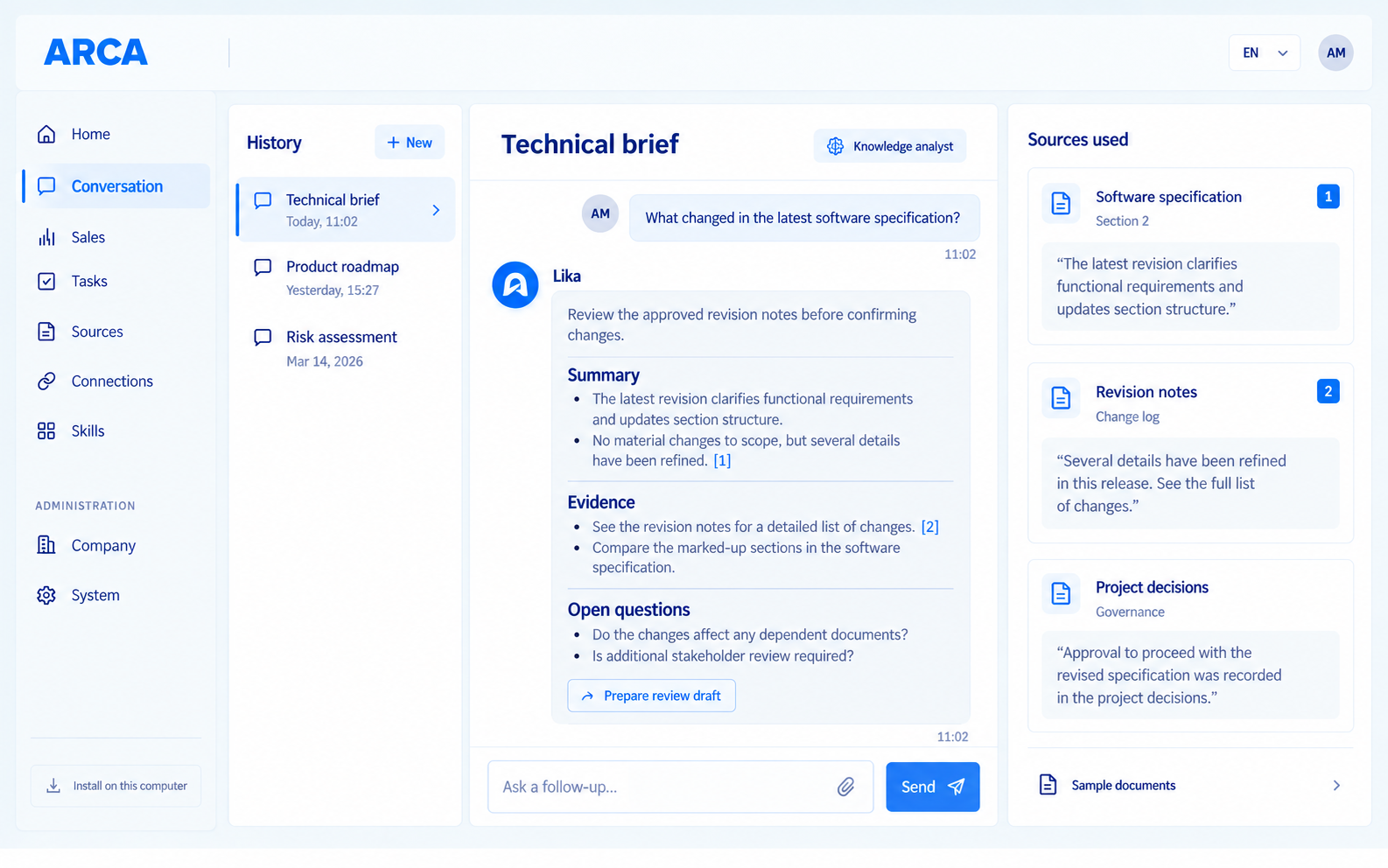 A technical brief, with evidence, concept interface